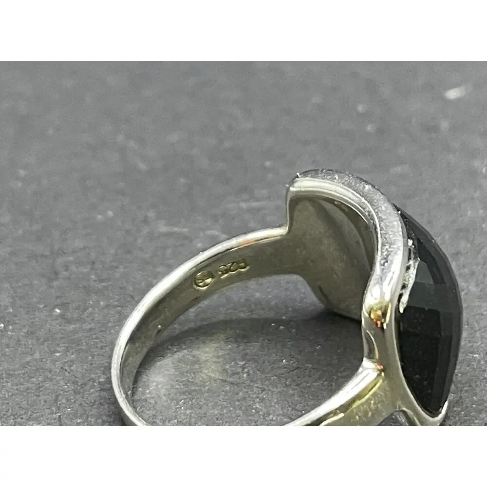 Vintage Sterling Silver 925 Thailand Faceted Black Onyx Dome Ring Size 9.75